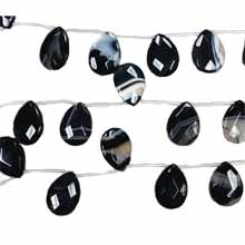 BLACK STRIPE AGATE FACETED PEAR 22X30MM